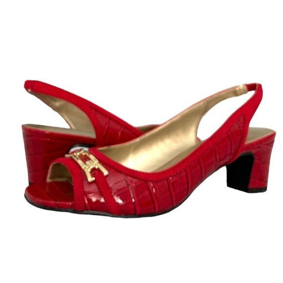KAREN SCOTT JERRICCA Women's Slingback Block Heels Dress Sandals Red Croc - Picture 5 of 9